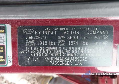 2010 Hyundai Accent Gls z USA, uszkodzony, nr VIN KMHCN4AC8AU489025